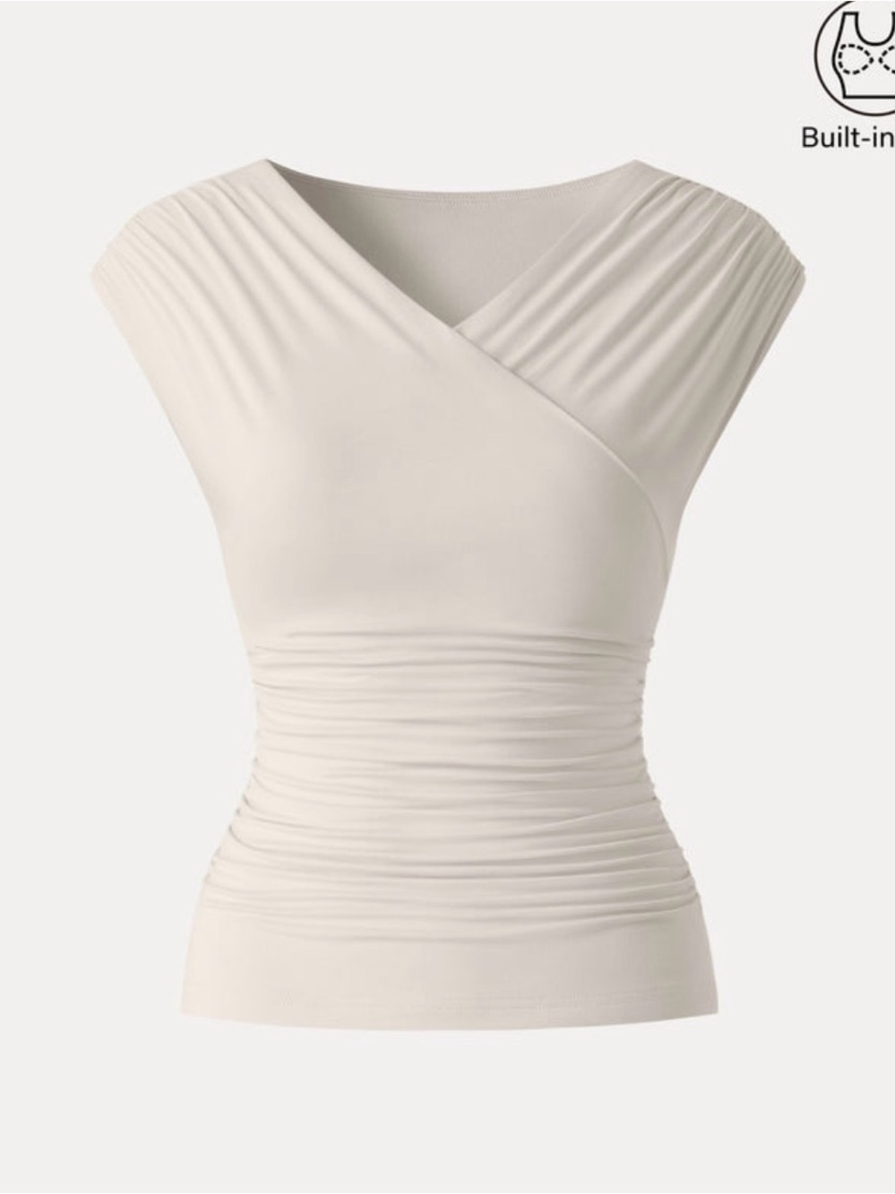 Beige Draped Wrap-Front Women's Top